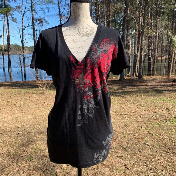 Brad Butter Tops - Brad Butter Women’s Graphic Tee Black Size Large